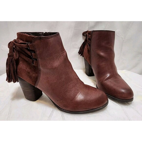NEW DIRECTIONS JOJO WOMEN 9 DARK BROWN CEDAR WEDGES CONTEMPORARY STYLISH BOOTIES - Picture 1 of 13